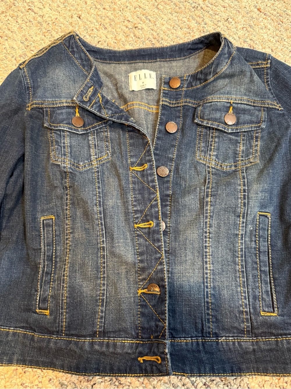 ELLE Women's Blue Denim Jacket with Contrast Stitching - Picture 1 of 3